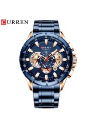 CURREN New Casual Sports Watch Men's Chronograph Stainless Steel Band Watch Large Wristwatch Quartz Watch With Luminous Pointers