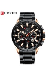 CURREN New Casual Sports Watch Men's Chronograph Stainless Steel Band Watch Large Wristwatch Quartz Watch With Luminous Pointers