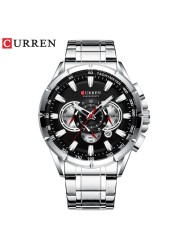 CURREN New Casual Sports Watch Men's Chronograph Stainless Steel Band Watch Large Wristwatch Quartz Watch With Luminous Pointers