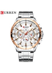 CURREN New Casual Sports Watch Men's Chronograph Stainless Steel Band Watch Large Wristwatch Quartz Watch With Luminous Pointers