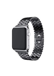 For Apple Watch Band 38mm 40mm 41mm 42mm 44mm 45mm Stainless Steel Fish Scale Pattern Wristwatch Strap for iWatch 7 6 5 4 Band