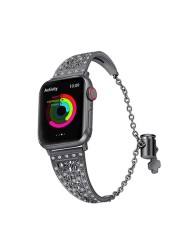 Metal Diamond Bracelet for iWatch Series SE7654 Stainless Steel Band 38mm 40mm 41mm 42mm 44mm 45mm Flower Pattern Women's Strap