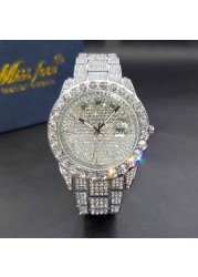 Luxury Men's Watch Bling Bling Big Diamond Quartz Watches Male Hip Hop Rock Stylish Waterproof Calendar Wristwatches Droshipping