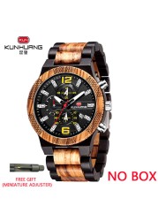 Kunhuang Wooden Watch Fashion Personality Creative Design Senior Ebony Men Watches Quartz Watch Movement Wooden Box Montre Homme