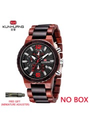 Kunhuang Wooden Watch Fashion Personality Creative Design Senior Ebony Men Watches Quartz Watch Movement Wooden Box Montre Homme