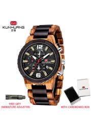 Kunhuang Wooden Watch Fashion Personality Creative Design Senior Ebony Men Watches Quartz Watch Movement Wooden Box Montre Homme