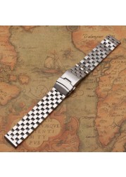 18mm 20mm 22mm 24mm 26mm Silver Solid Stainless Steel Replacement Watch Band Straps Folding Clasp With Safety Buckle Mens Women