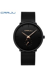 Fashionable Quartz CRRJU Men's Watches Luxury Fashion Slim Mesh Water Resistant Watches