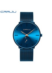 Fashionable Quartz CRRJU Men's Watches Luxury Fashion Slim Mesh Water Resistant Watches