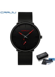 Fashionable Quartz CRRJU Men's Watches Luxury Fashion Slim Mesh Water Resistant Watches