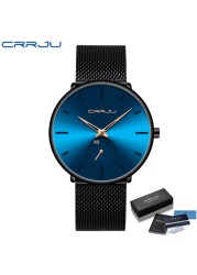 Fashionable Quartz CRRJU Men's Watches Luxury Fashion Slim Mesh Water Resistant Watches