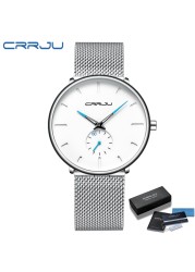 Fashionable Quartz CRRJU Men's Watches Luxury Fashion Slim Mesh Water Resistant Watches