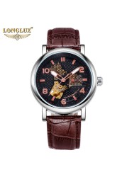 LONGLUX Brand Mechanical Automatic New Business Watches Men Leather Straps Waterproof Wristwatch Sports Watches Relogio Masculino