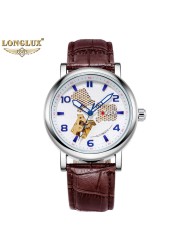 LONGLUX Brand Mechanical Automatic New Business Watches Men Leather Straps Waterproof Wristwatch Sports Watches Relogio Masculino