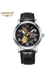 LONGLUX Brand Mechanical Automatic New Business Watches Men Leather Straps Waterproof Wristwatch Sports Watches Relogio Masculino