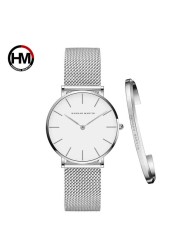 Women Watch 1 Set Bracelet Japan Quartz Simple Movement Waterproof Rose Gold Stainless Steel Mesh Ladies Watch relogio feminino