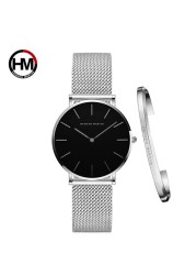 Women Watch 1 Set Bracelet Japan Quartz Simple Movement Waterproof Rose Gold Stainless Steel Mesh Ladies Watch relogio feminino