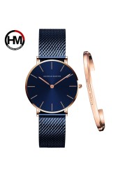 Women Watch 1 Set Bracelet Japan Quartz Simple Movement Waterproof Rose Gold Stainless Steel Mesh Ladies Watch relogio feminino