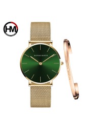 Women Watch 1 Set Bracelet Japan Quartz Simple Movement Waterproof Rose Gold Stainless Steel Mesh Ladies Watch relogio feminino