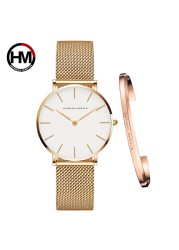 Women Watch 1 Set Bracelet Japan Quartz Simple Movement Waterproof Rose Gold Stainless Steel Mesh Ladies Watch relogio feminino