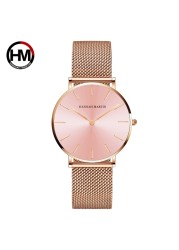 Japan Quartz Movement High Quality 36mm Hana Martin Women Stainless Steel Mesh Rose Gold Waterproof Ladies Watch Dropshipping