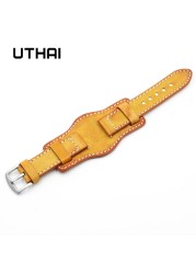 UThai G05 Cowhide Leather Hand Dyed Vintage Watch Rod 20mm22mm24mm Tray Watchband For Huawei Watch