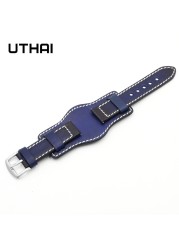 UThai G05 Cowhide Leather Hand Dyed Vintage Watch Rod 20mm22mm24mm Tray Watchband For Huawei Watch