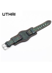 UThai G05 Cowhide Leather Hand Dyed Vintage Watch Rod 20mm22mm24mm Tray Watchband For Huawei Watch