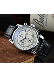 Zeppelin Luxury Brand Watch Three Eyes Multifunctional Waterproof Leather Business Casual Date Luminous Chronograph Watch