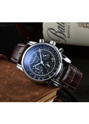 Zeppelin Luxury Brand Watch Three Eyes Multifunctional Waterproof Leather Business Casual Date Luminous Chronograph Watch