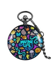 2022 hot sale accept custom neutral pocket watch with thick chain marine animal style souvenir exquisite quartz watches