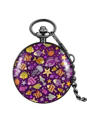 custom souvenir leisure men women quartz pocket watch with thick chain ocean world style unique unisex watches gift for friend