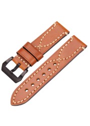 Handmade Genuine Leather Watch Band Strap 22mm 24mm Men Women Black Brown Green Gray Thick Watchband Stainless Steel Buckle