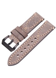 Handmade Genuine Leather Watch Band Strap 22mm 24mm Men Women Black Brown Green Gray Thick Watchband Stainless Steel Buckle