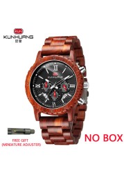 kunhuang wooden watch men erkek kol saati luxury stylish wood watches chronograph military quartz watches in wooden gift box