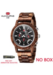 kunhuang wooden watch men erkek kol saati luxury stylish wood watches chronograph military quartz watches in wooden gift box