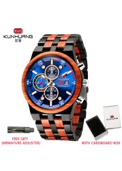 Reloj hombre KUNHUANG New Wooden Watch Men Luxury Brand Chronograph Military Quartz Watches for Man Dropshipping Customized