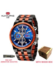 Reloj hombre KUNHUANG New Wooden Watch Men Luxury Brand Chronograph Military Quartz Watches for Man Dropshipping Customized