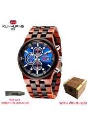 Reloj hombre KUNHUANG New Wooden Watch Men Luxury Brand Chronograph Military Quartz Watches for Man Dropshipping Customized