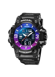 Men's Watch Sport Water Resistant LED Lights Alarm Clock Dual Time Week Display Auto Date Wristwatches 8049 Sport Quartz Watches