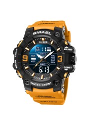 Men's Watch Sport Water Resistant LED Lights Alarm Clock Dual Time Week Display Auto Date Wristwatches 8049 Sport Quartz Watches