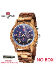 kunhuang wooden watch men erkek kol saati luxury stylish wood watches chronograph military quartz watches in wooden gift box