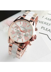 New White Ceramic Watches Women Geneva Quartz Wrist Watch Ladies Stainless Steel Wristwatches Women Dress Reloj Mujer