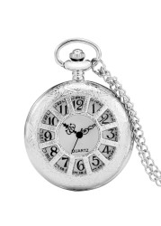 Unisex Personality Quartz Movement Exquisite Chain Pocket Watch Pattern Men Women Watches Anniversary Gift for Boyfriend