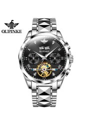 OUPINKE Watch for Men Luxury Brand Tourbillon Watches Sapphire Glass Tungsten Steel Waterproof Men Mechanical Wristwatches