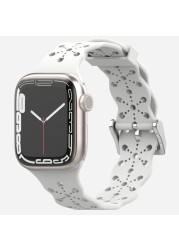 Lace Silicone Strap for Apple Watch Bnad 7 45mm 41mm Breathable Silicone Wristband for iWatch 6 5 4 3 SE 44mm 42mm 40mm