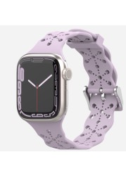 Lace Silicone Strap for Apple Watch Bnad 7 45mm 41mm Breathable Silicone Wristband for iWatch 6 5 4 3 SE 44mm 42mm 40mm