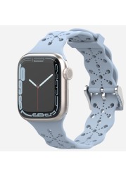 Lace Silicone Strap for Apple Watch Bnad 7 45mm 41mm Breathable Silicone Wristband for iWatch 6 5 4 3 SE 44mm 42mm 40mm