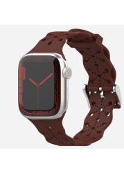 Lace Silicone Strap for Apple Watch Bnad 7 45mm 41mm Breathable Silicone Wristband for iWatch 6 5 4 3 SE 44mm 42mm 40mm