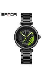 SANDA New Fashion Rotate Wheel Pattern Women's Watch Stainless Steel Waterproof Quartz Watch for Women Luxury Relogio Feminino